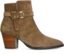 Manfield Dames Beige suède enkellaarsjes met hak - Thumbnail 3