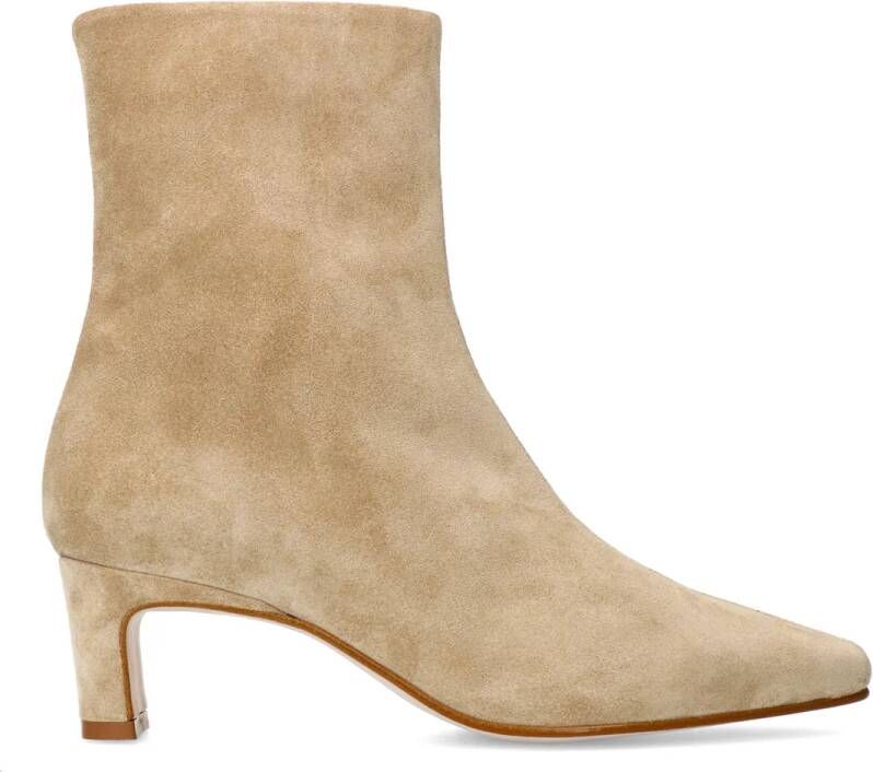 Manfield Beige suède enkellaarsjes met hak