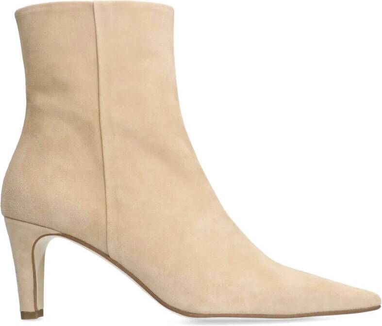 Manfield Beige suède enkellaarsjes met hak