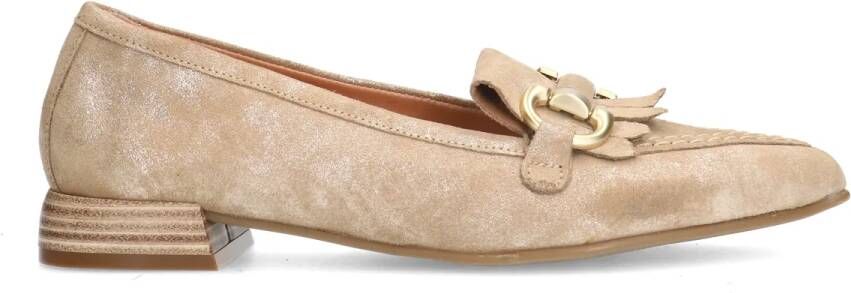 Manfield Beige suède loafers met glitter