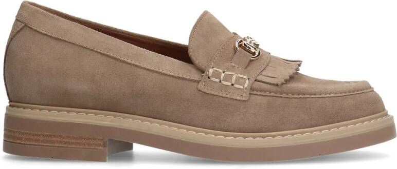 Manfield Beige suède loafers met goudkleurig detail