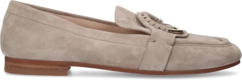 Manfield Beige suède loafers met goudkleurig detail