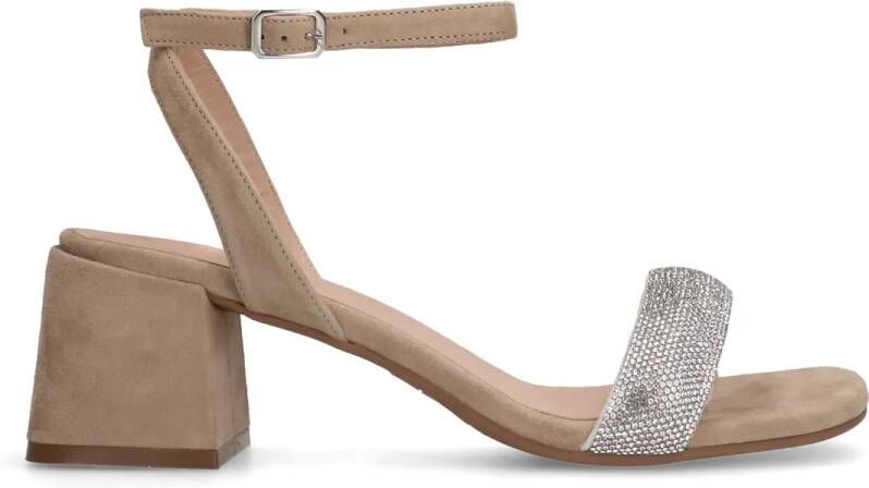 Manfield Beige suède sandalen met hak met strass