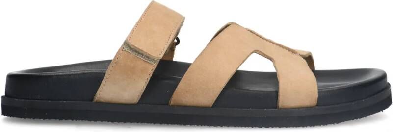 Manfield Beige suède slippers met bandje