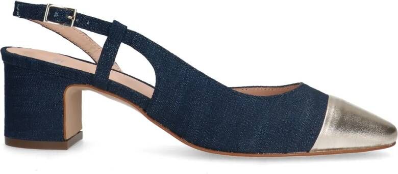 Manfield Blauwe denim slingback pumps