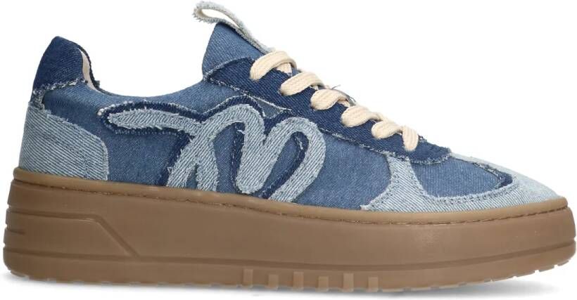 Manfield Blauwe denim sneakers