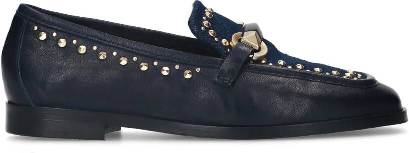 Manfield Blauwe leren loafers met details