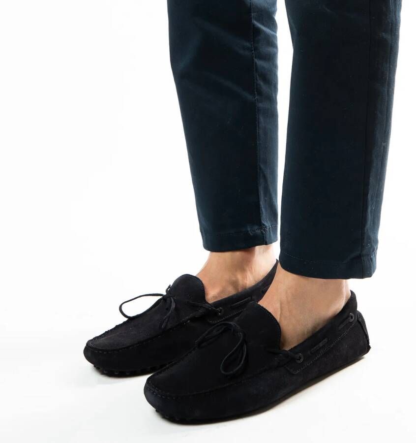 Manfield Blauwe suède loafers