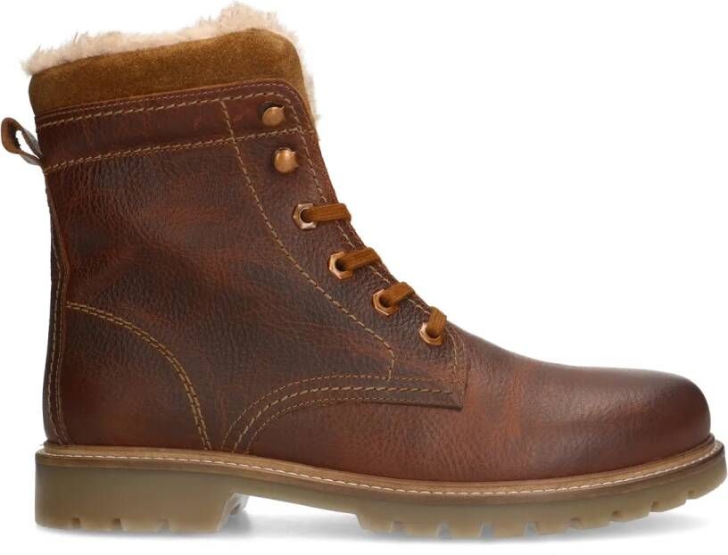 Manfield Cognac leren boots met imitatiebond