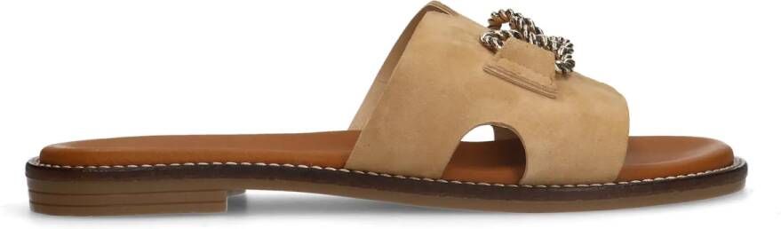 Manfield Cognac suède slippers met chain