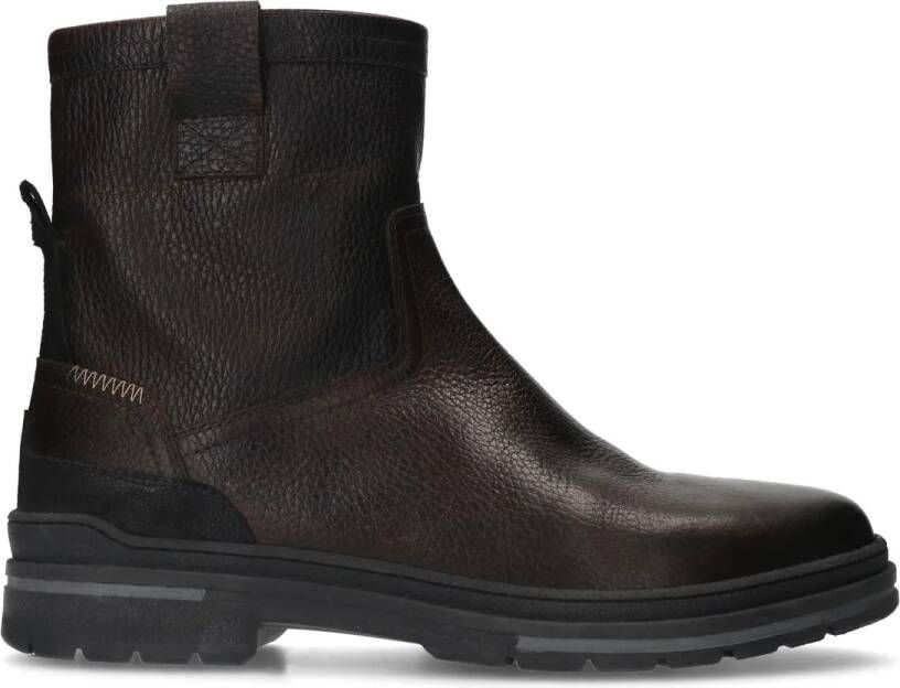 Manfield Donkerbruine leren boots