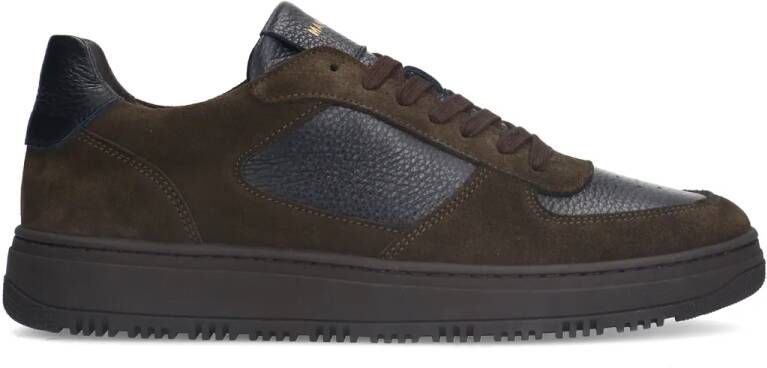 Manfield Heren Donkerbruine leren sneakers met suède details