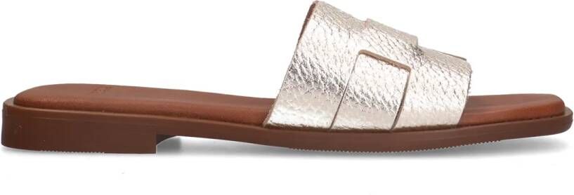 Manfield Gouden leren gevlochten slippers