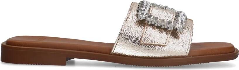 Manfield Gouden leren slippers met diamanten gesp