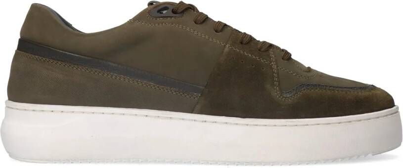 Manfield Groene nubuck sneakers met suède details