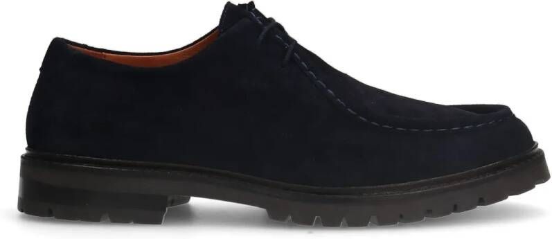 Manfield Navy suède veterschoenen