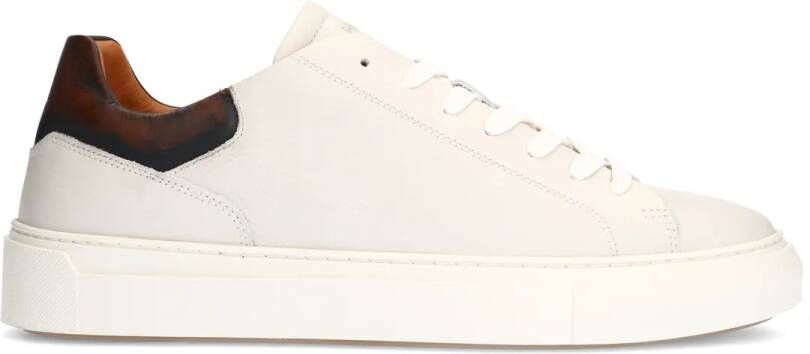 Manfield Off white leren sneakers met bruine details