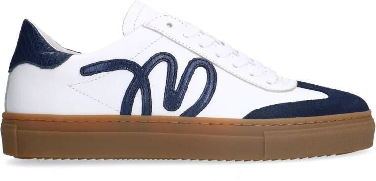 Manfield Witte leren sneakers met suède details