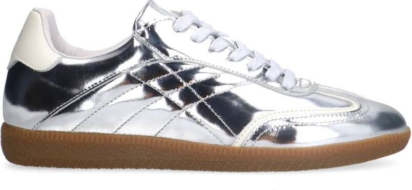 Manfield Zilveren leren sneakers