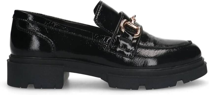 Manfield Zwarte lakleren loafers met gouden chain