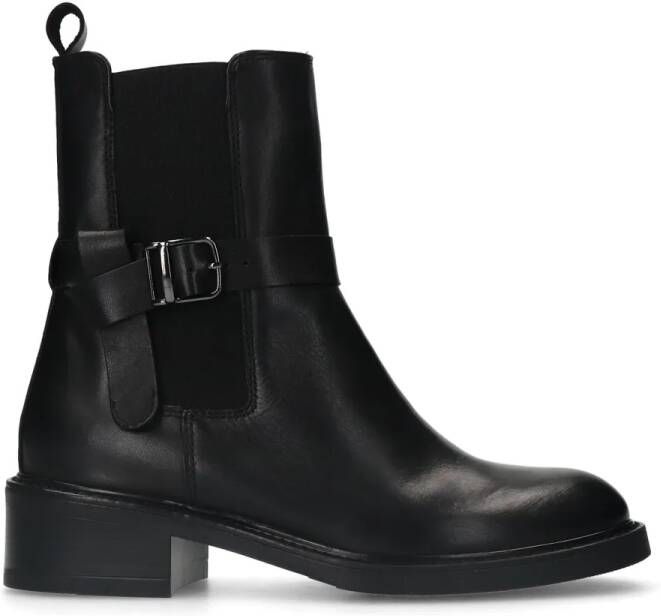 Manfield Zwarte leren chelsea boots met gesp