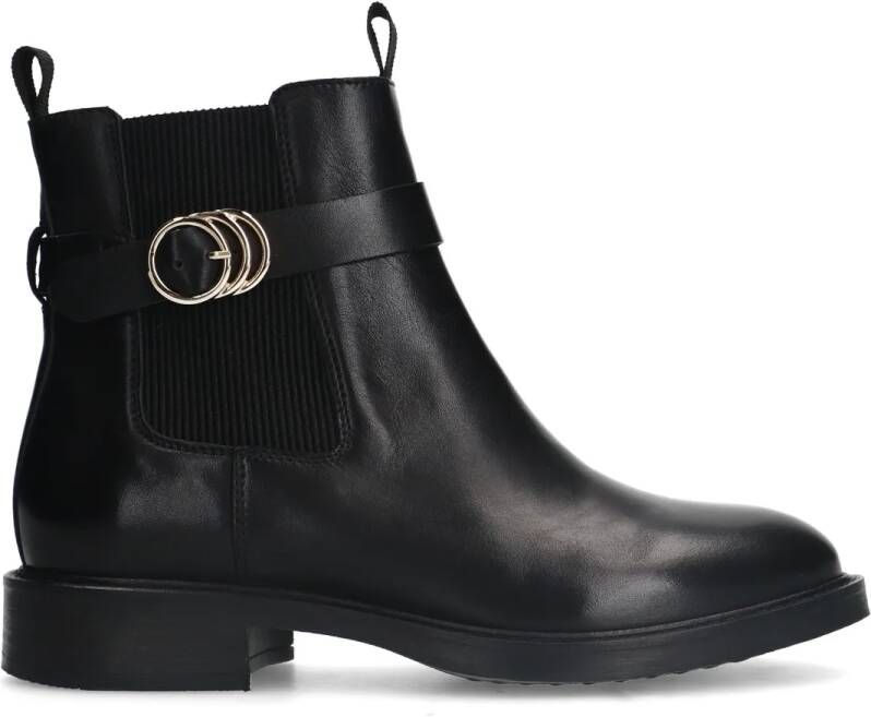 Manfield Zwarte leren chelsea boots met gesp