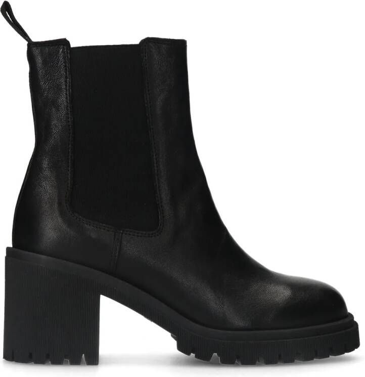 Manfield Zwarte leren chelsea boots met hak