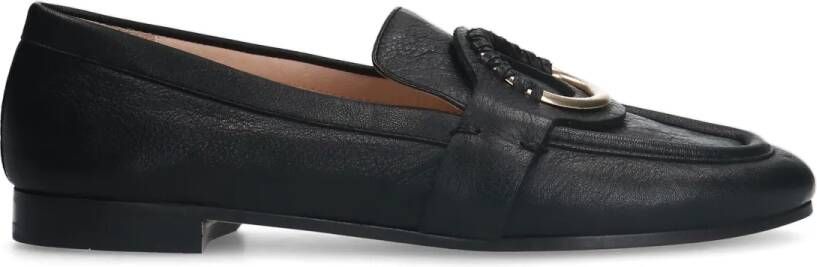 Manfield Zwarte leren loafers met goudkleurig detail