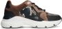 Manfield Dames Zwarte leren sneakers met slangenprint - Thumbnail 2