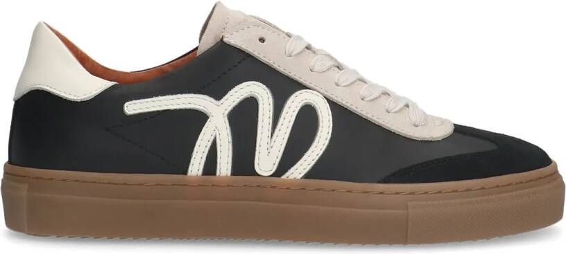 Manfield Zwarte leren sneakers met suède details