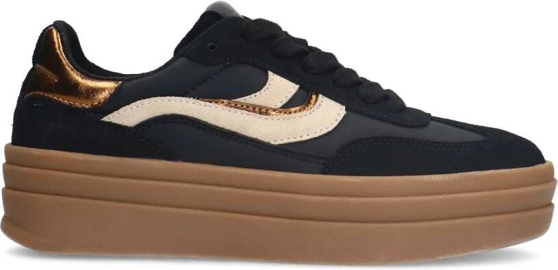 Manfield Zwarte leren sneakers met suède details