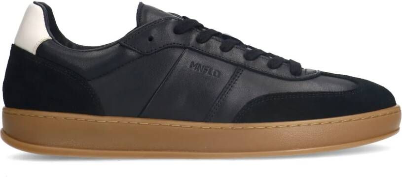 Manfield Zwarte leren sneakers met suède details