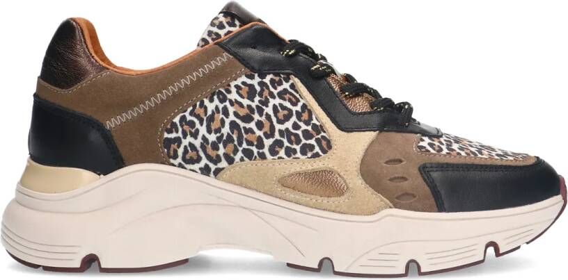 Manfield Zwarte leren sneakers met suède panter details