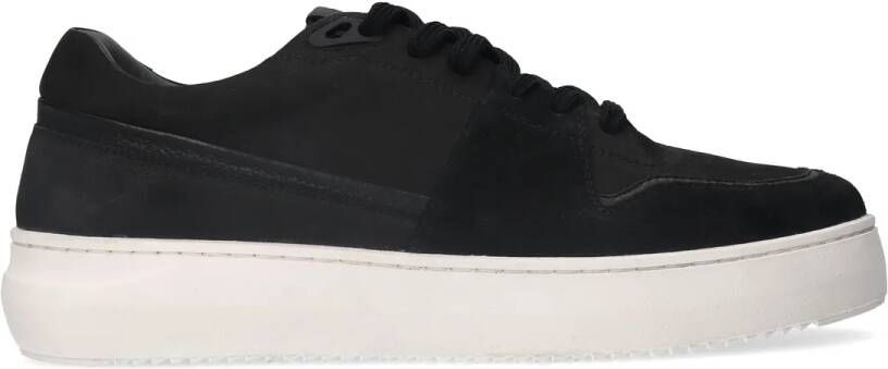 Manfield Zwarte nubuck sneakers met suède details