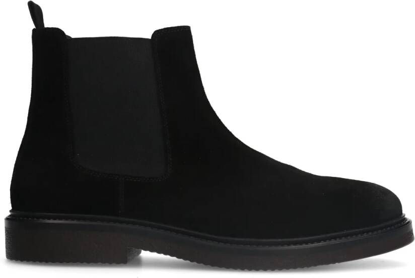 Manfield Zwarte suède chelsea boots