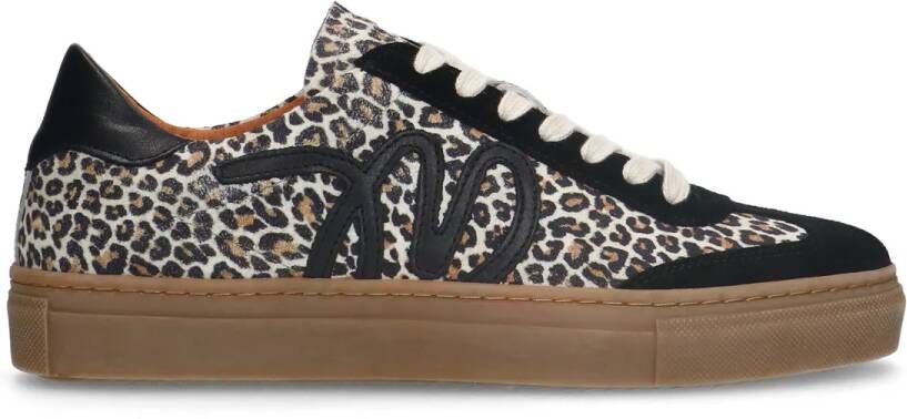 Manfield Zwarte suède leopard sneakers