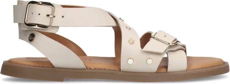 No stress Witte leren sandalen met studs