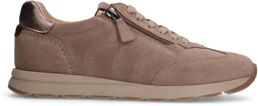 No stress Taupe suède sneakers met rits