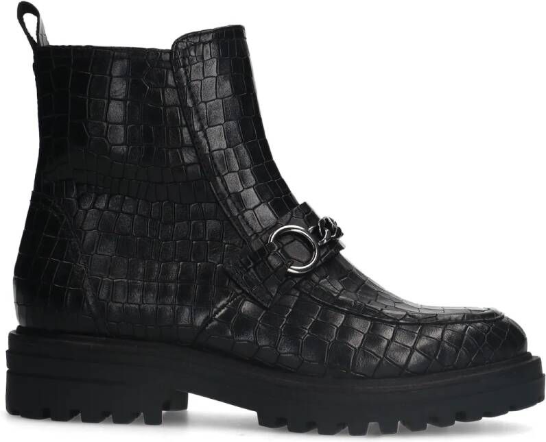 No stress Zwarte leren boots met crocoprint en chain