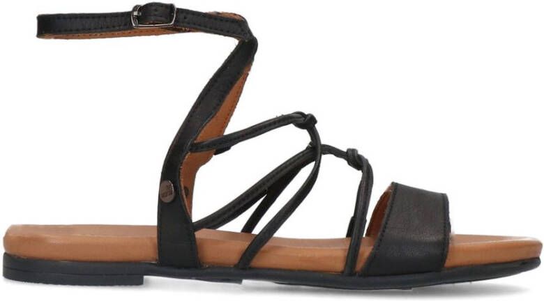 No stress Zwarte leren sandalen met bandjes