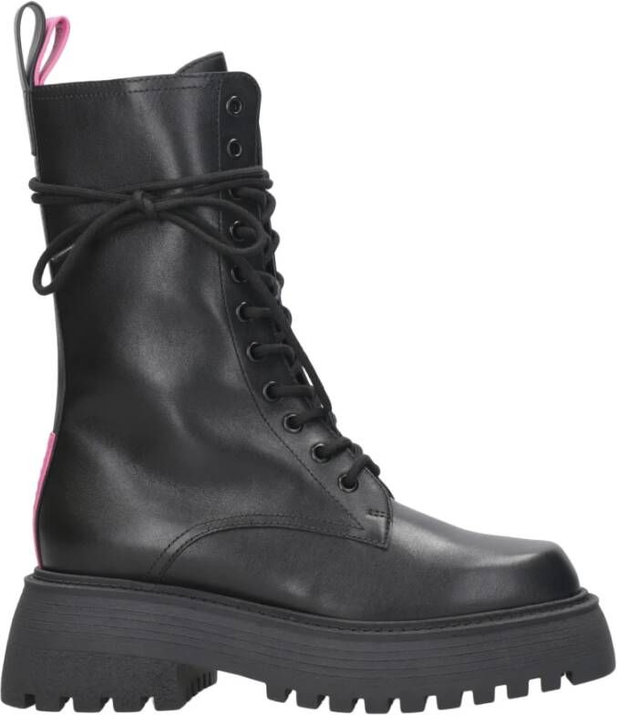 3Juin Zwarte leren veterschoenen met 6 cm hak Black Dames