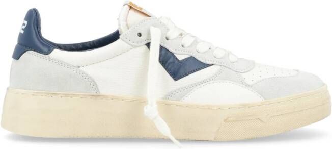 4B12 Witte en blauwe leren sneakers met suède details Multicolor Heren