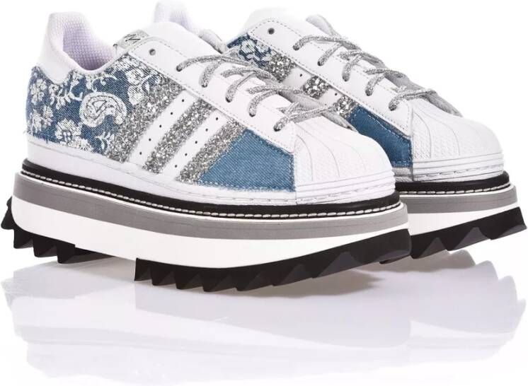 Adidas Handgemaakte Zilver Wit Blauw Sneakers Multicolor Dames