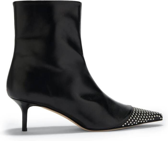 Aeyde Zwarte enkellaarsjes met studs en kittenhak Black Dames