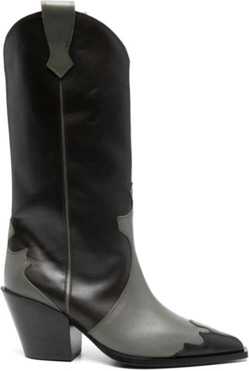 Aeyde Zwarte Kalfsleren Cowboy Boot Ariel Brown Dames