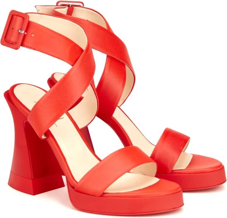 AGL Rode Koraal Leren Sandalen Red Dames