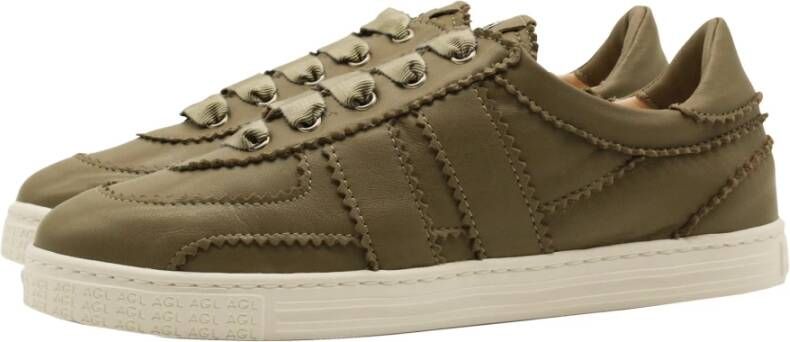 AGL Leda Sneaker Logo Gegraveerd Leer Beige Dames