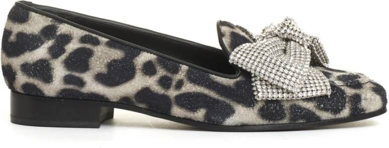 AGL Luipaardprint Strik Strass Loafer Black Dames