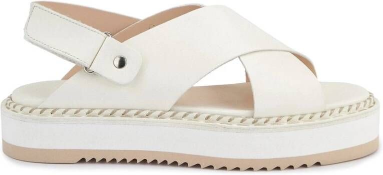 AGL Witte Leren Platte Sandalen White Dames