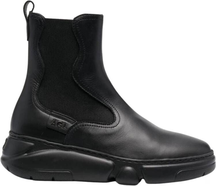 AGL Zwarte Leren Chelsea Booties Black Dames